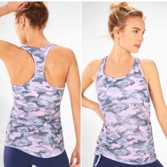 Fabletics Cashel Curved Cinch Tank Pink & Gray Camo Size Large - Picture 1 of 15